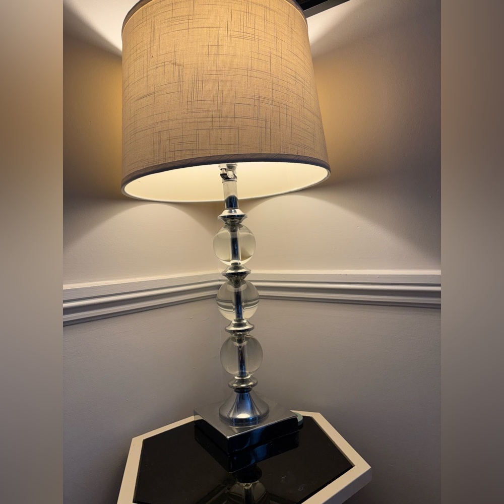Crystal Globe Table Lamp with Beige Shade - Unbranded